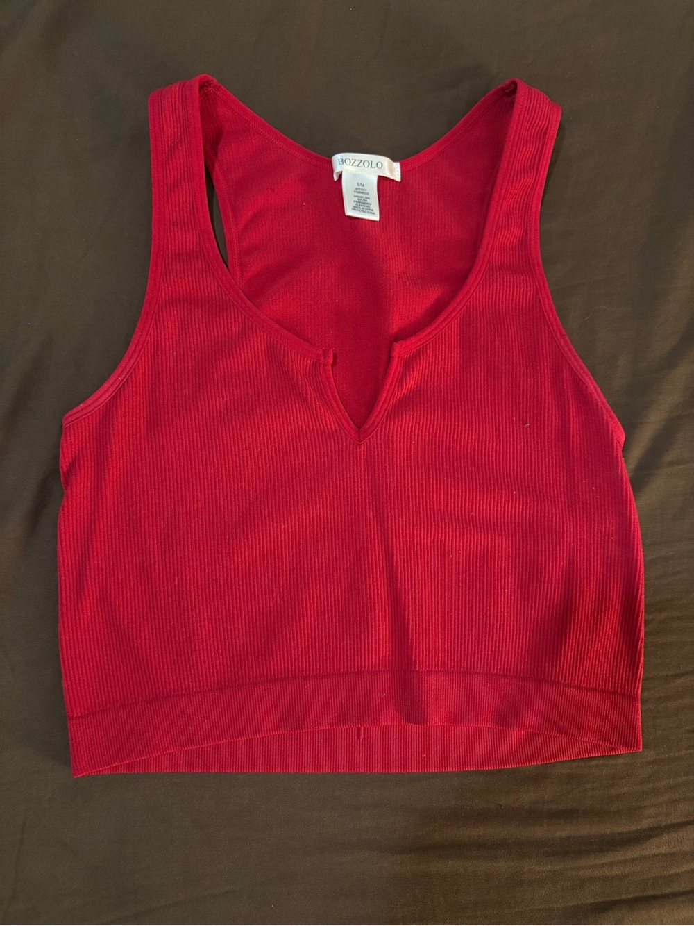 Red Ribbed V-Neck Cropped Tank - Women